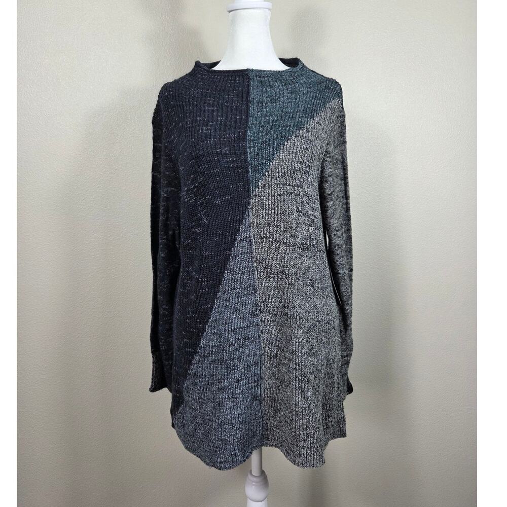 Nic + Zoe Color-Block Tunic Sweater NWT Petite Large Blue/gray